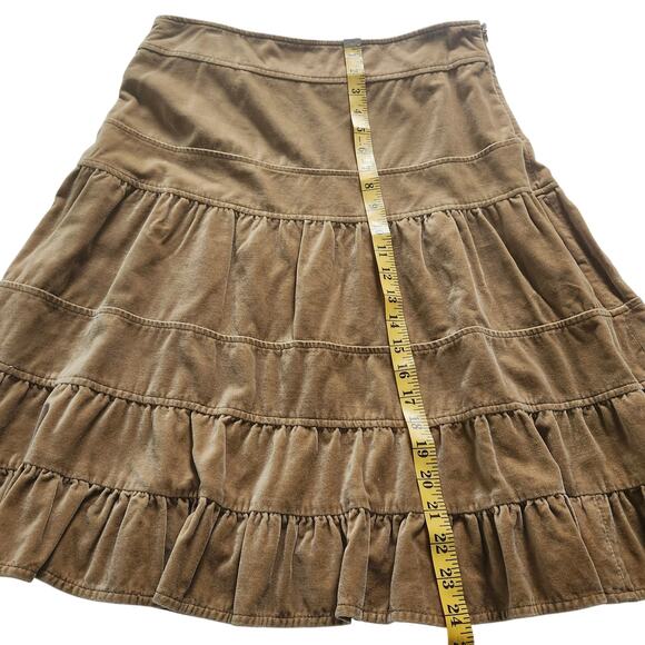VTG Anthropologie Odille Brown Velvet Ruffle Tiered Skirt Size 6 - Picture 8 of 8